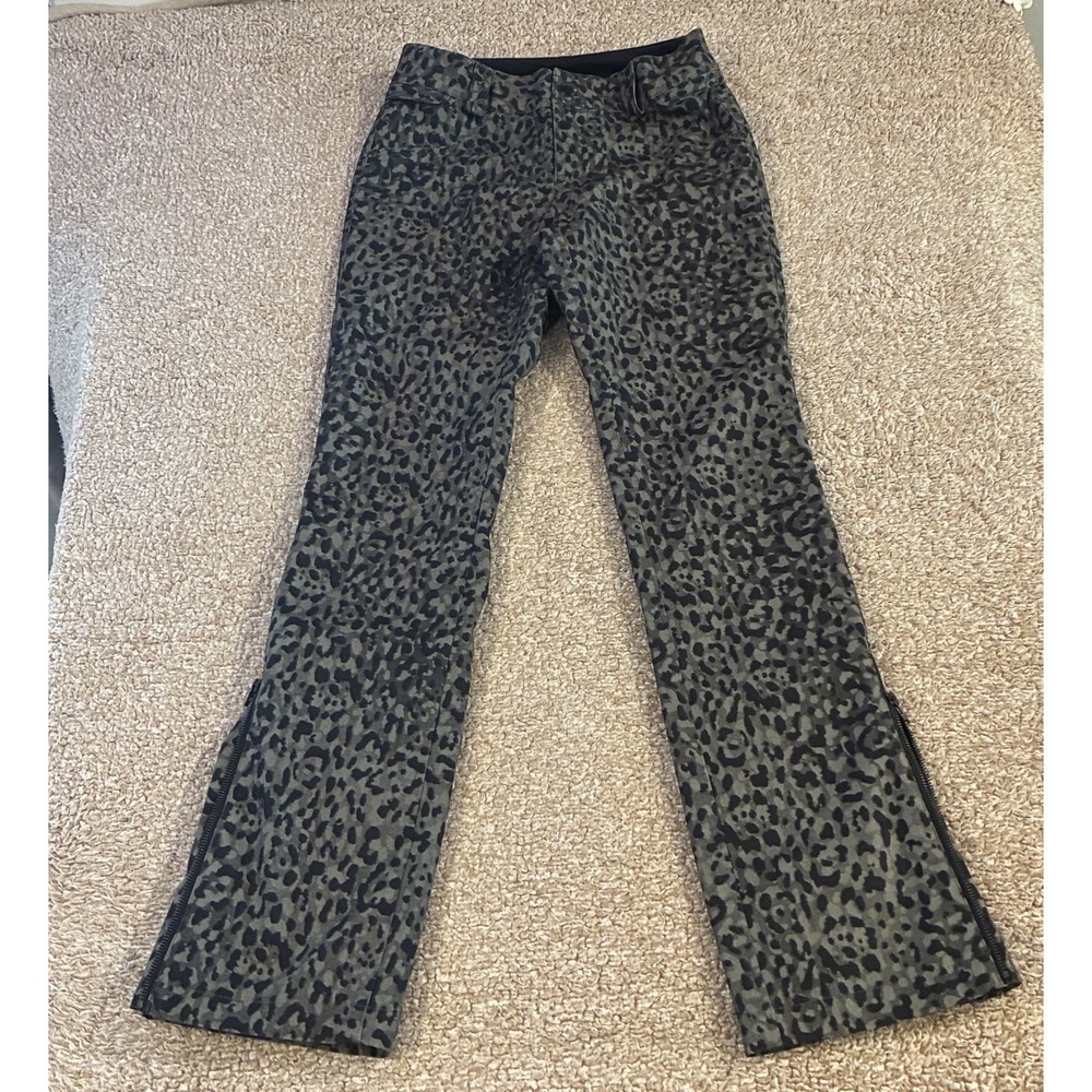 Volcom Womens Snowboard Pants XS Gray Leopard Animal Print Flared Zip Hem Ski